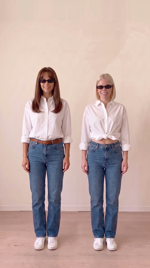 Nora and Mia styling an oversized white shirt two ways